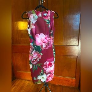 Burgundy, flowered, Calvin Kline, sheath dress, size 4